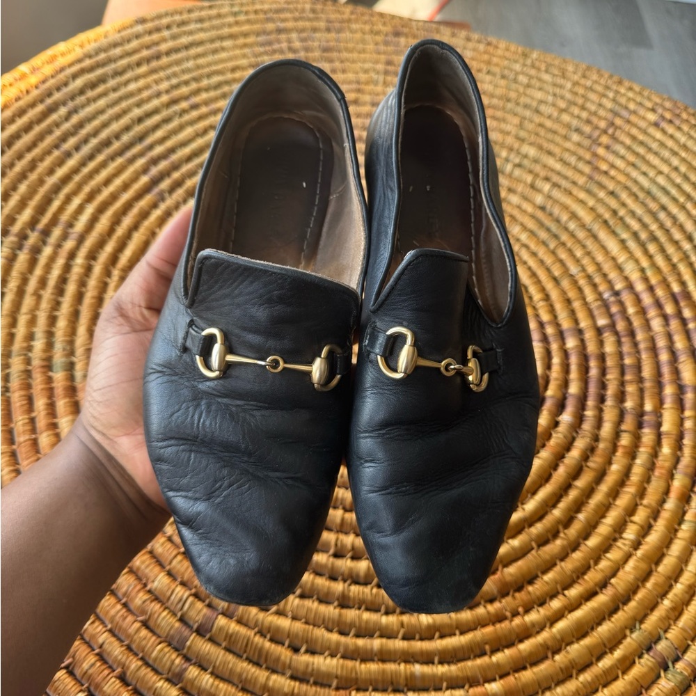 Poppy Barley Black Loafers with Gold Accents